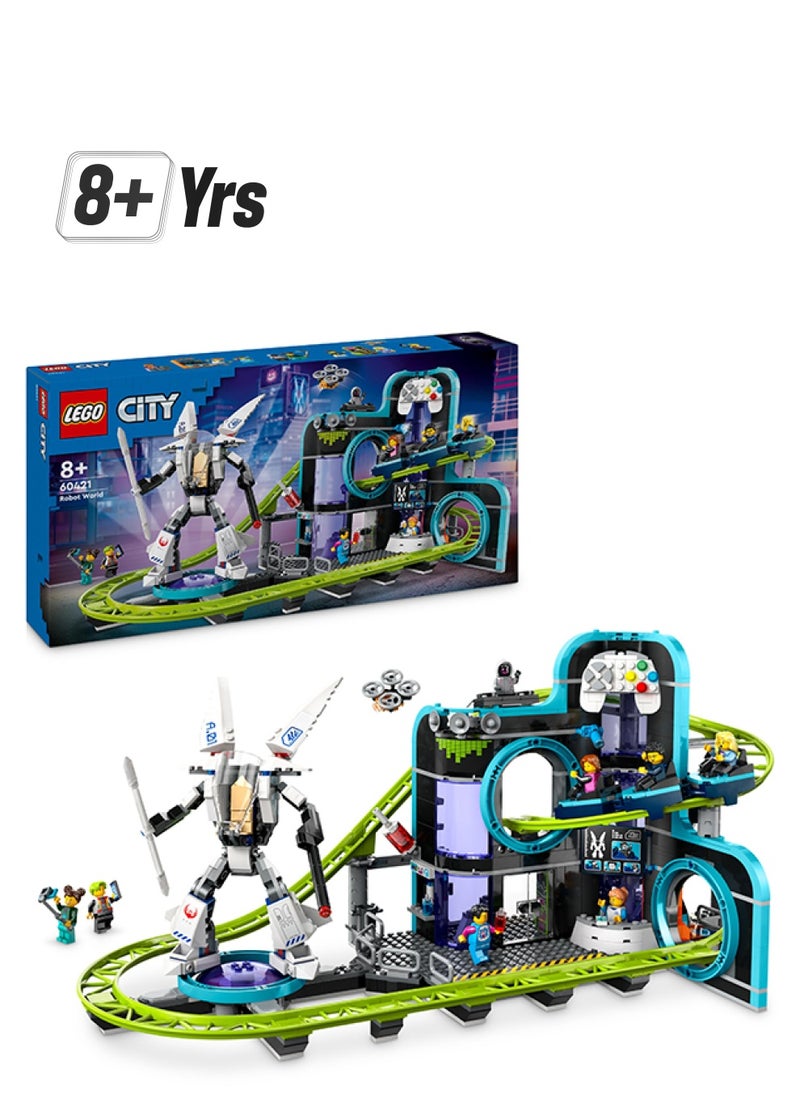 LEGO City Robot World Roller-Coaster Park Set, Creative Building Toy for 8 Plus Year Old Boys & Girls, Fairground Playset with 8 Minifigures, Fun Gift for Kids 60421 (986 pieces)  - Image 1