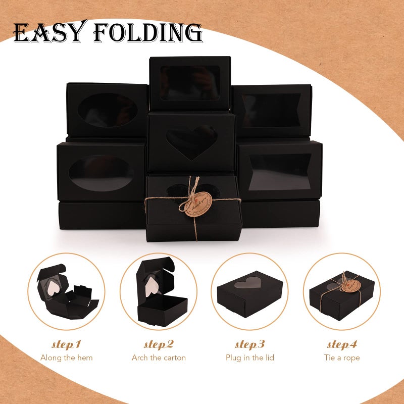 Moukiween 32 PCS Black Soap Boxes for Homemade Soap, 3.54 X 2.36 X 1.18 Inch Soap Packaging Gift boxes with Window, Small Rectangular Soap Wrapping Boxes (Black) - Image 3