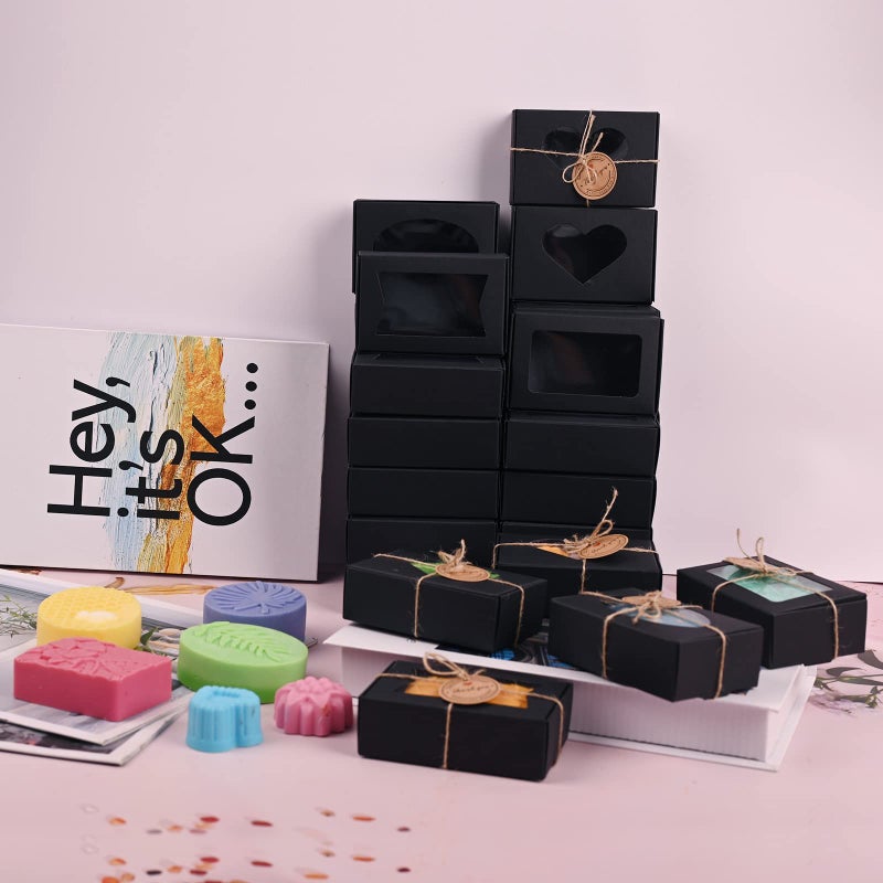 Moukiween 32 PCS Black Soap Boxes for Homemade Soap, 3.54 X 2.36 X 1.18 Inch Soap Packaging Gift boxes with Window, Small Rectangular Soap Wrapping Boxes (Black) - Image 5