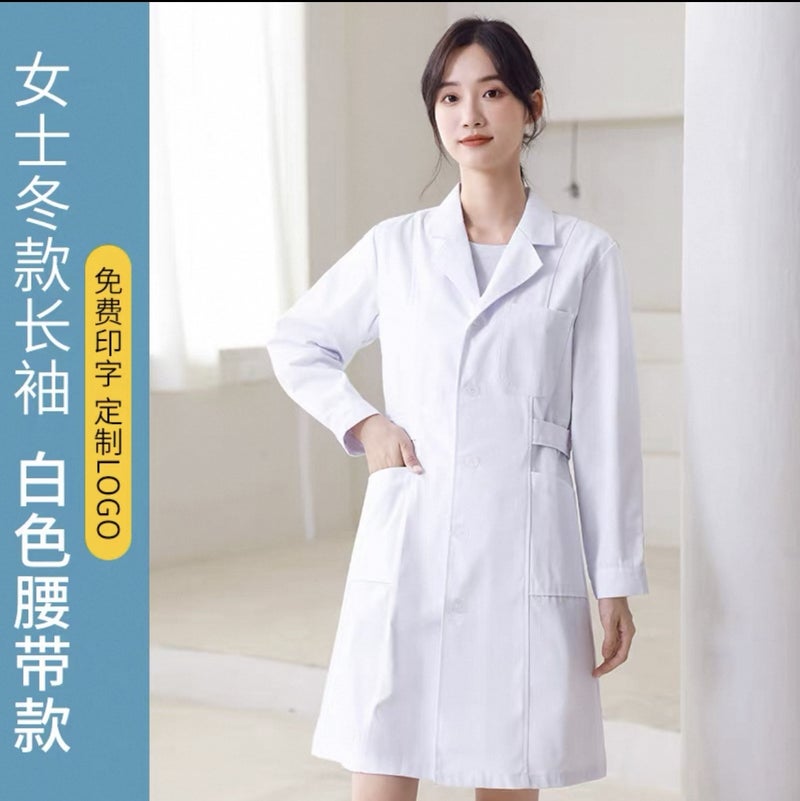 White Coat Female Long-Sleeved Doctor Laboratory Chemistry Summer Short-Sleeved Thin Coat Beauty Salon Teacher Nurse Work Clothes - Image 1