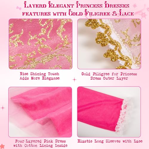 Meland Princess Dresses for Girls - Light Up Princess Dress Up for 3-10 Year Old, Costume for Girls Halloween Birthday(Red,3-4 Years) - Image 4