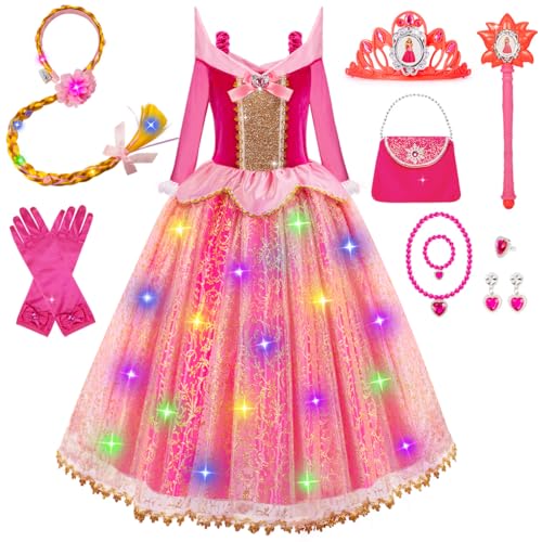 Meland Princess Dresses for Girls - Light Up Princess Dress Up for 3-10 Year Old, Costume for Girls Halloween Birthday(Red,3-4 Years) - Image 1