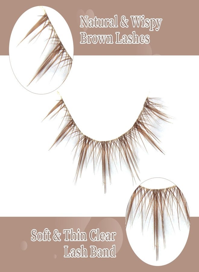 outopen 10 Pairs Brown Lashes Clear Band Brown Manga Lashes Japanese Anime Cosplay Eyelashes Asian False Eyelashes Natural Look Like Individual Clusters (Anime 9-13mm) - Image 3