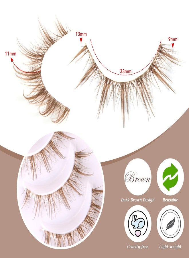outopen 10 Pairs Brown Lashes Clear Band Brown Manga Lashes Japanese Anime Cosplay Eyelashes Asian False Eyelashes Natural Look Like Individual Clusters (Anime 9-13mm) - Image 2