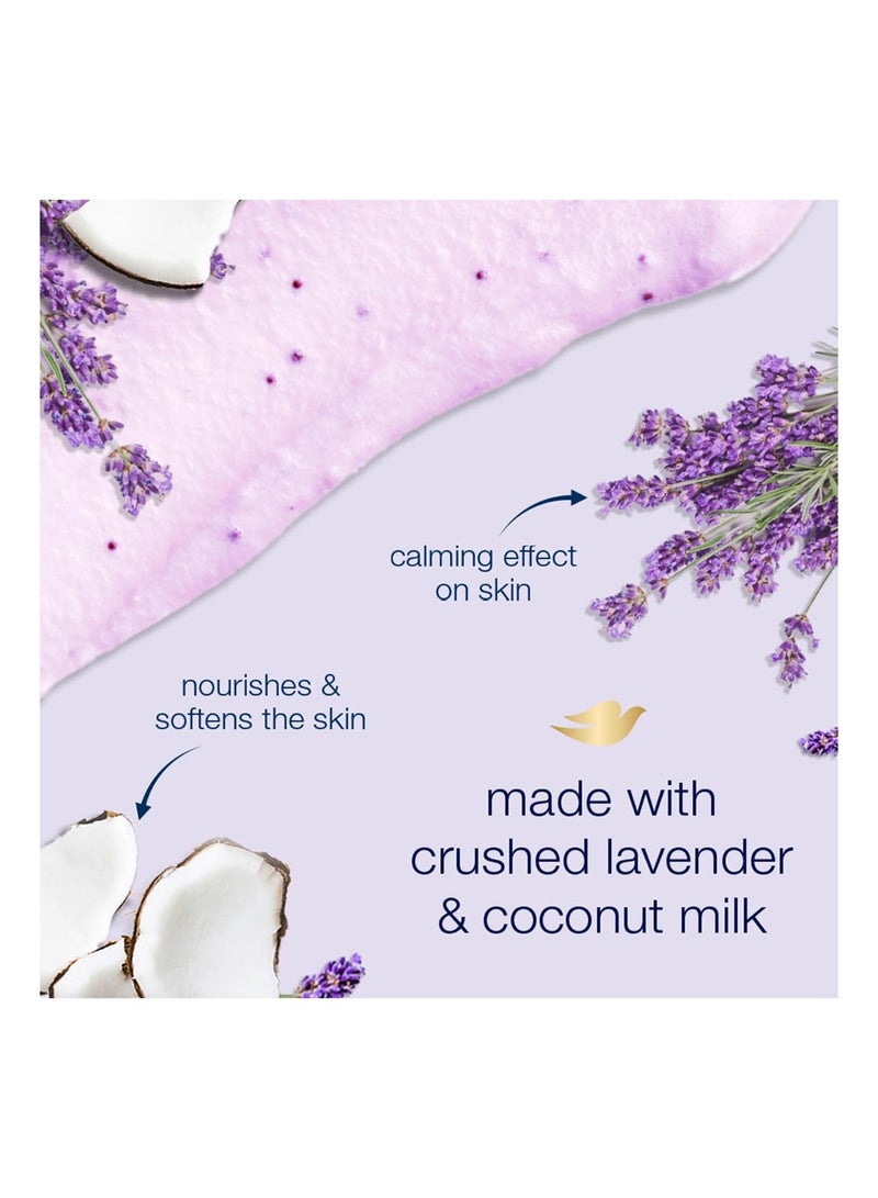 دوف مقشر جسم دوف للتقشير، حجم 10.5 أونصة، 298 جرام، خلطه من اللافندر المهروس وحليب جوز الهند، لتغذية البشرة بعمق واستعادة العناصر الغذائية الطبيعية للبشرة - Image 3