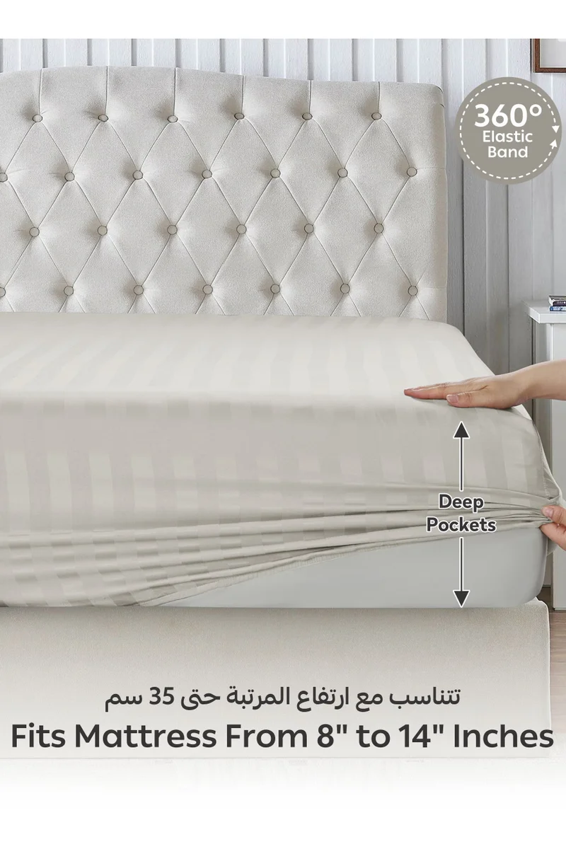 Donetella 3-Piece Striped Bedding Set – Super King Fitted Sheet 200x200+35 cm with All-Around Elastic & 2 Matching Pillowcases