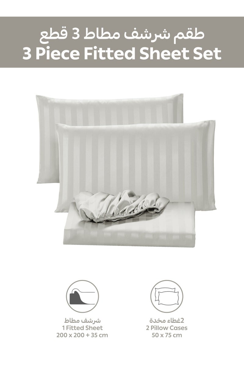 Donetella Premium 3 Piece –  200×200 cm Super King Striped Fitted Sheet, and  35 cm Deep Pocket, Secure All-Around Elastic Fit, No Excess Fabric. - Image 4