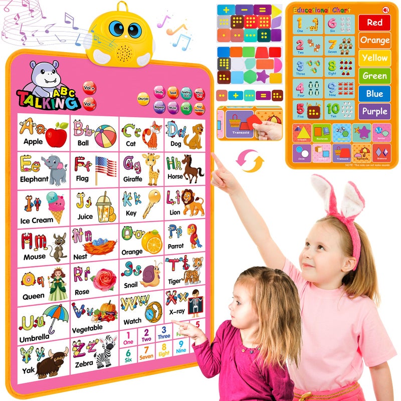 GaHoo Interactive Alphabet Wall Chart Talking ABC 123s Music Poster Kids Learning Toys for Toddlers 13 Electronic Educational Toddler Toy Educational Gift for Age 1 2 3 4 5 Year Old Girls Boys Pink - Image 2