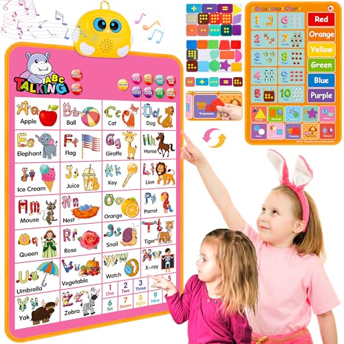 GaHoo Interactive Alphabet Wall Chart Talking ABC 123s Music Poster Kids Learning Toys for Toddlers 13 Electronic Educational Toddler Toy Educational Gift for Age 1 2 3 4 5 Year Old Girls Boys Pink - Image 1