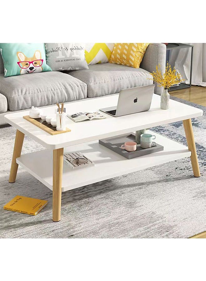  CityRiya-Long طاولة قهوة، طاولة مركزية حديثة، طاولة قهوة مكونة من طبقتين مقاس 80*50 سم مع رف تخزين، طاولات جانبية قابلة للتكديس، طاولة مكتب جانبية، طاولة قهوة خشبية لغرفة المعيشة، غرفة الاستقبال - Image 1
