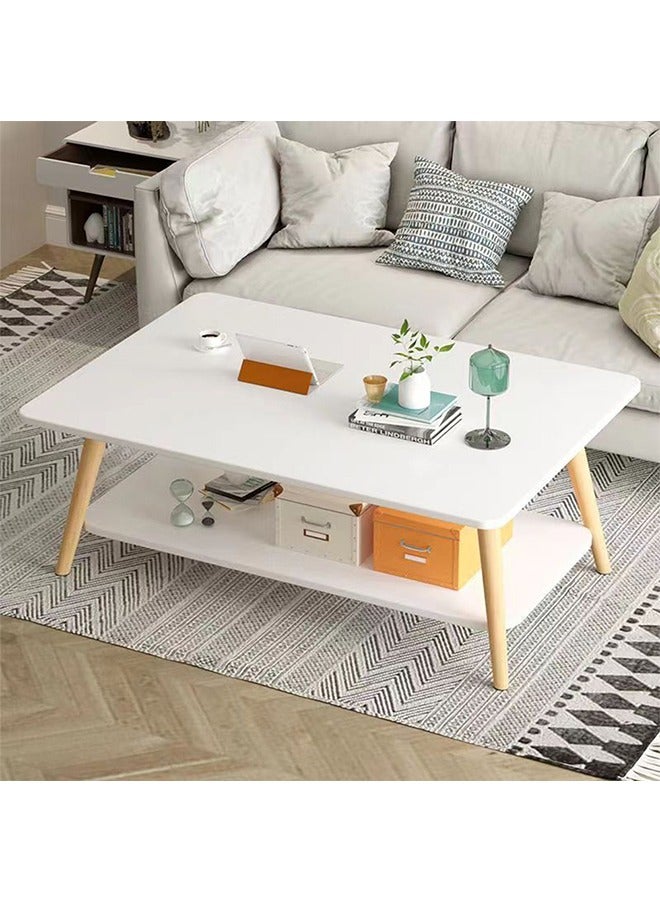  CityRiya-Long طاولة قهوة، طاولة مركزية حديثة، طاولة قهوة مكونة من طبقتين مقاس 80*50 سم مع رف تخزين، طاولات جانبية قابلة للتكديس، طاولة مكتب جانبية، طاولة قهوة خشبية لغرفة المعيشة، غرفة الاستقبال - Image 2