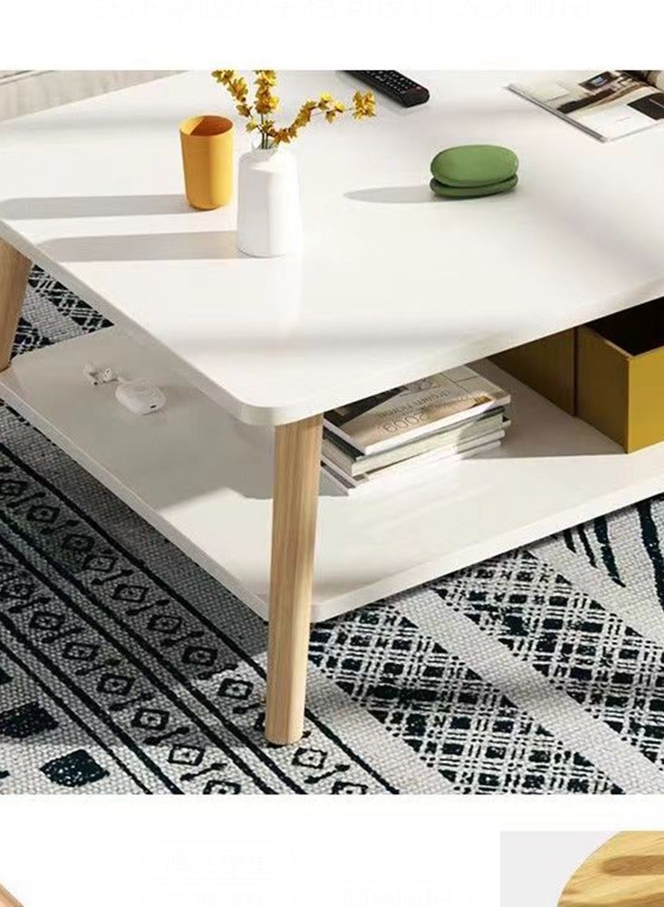  CityRiya-Long طاولة قهوة، طاولة مركزية حديثة، طاولة قهوة مكونة من طبقتين مقاس 80*50 سم مع رف تخزين، طاولات جانبية قابلة للتكديس، طاولة مكتب جانبية، طاولة قهوة خشبية لغرفة المعيشة، غرفة الاستقبال - Image 3