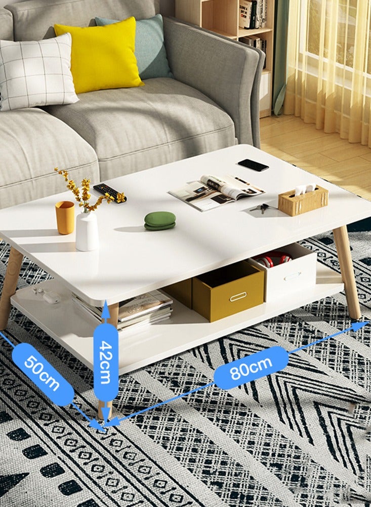  CityRiya-Long طاولة قهوة، طاولة مركزية حديثة، طاولة قهوة مكونة من طبقتين مقاس 80*50 سم مع رف تخزين، طاولات جانبية قابلة للتكديس، طاولة مكتب جانبية، طاولة قهوة خشبية لغرفة المعيشة، غرفة الاستقبال - Image 4