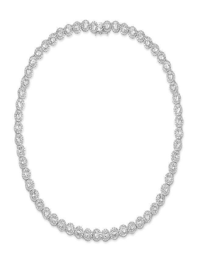 Gemsme 18K White Gold Plated Halo Necklace 5.0mm Round Cubic Zirconia Classic Tennis Necklace 18 Inch - Image 1