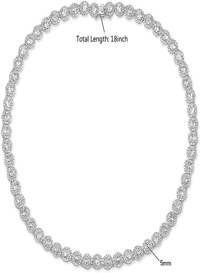Gemsme 18K White Gold Plated Halo Necklace 5.0mm Round Cubic Zirconia Classic Tennis Necklace 18 Inch - Image 2