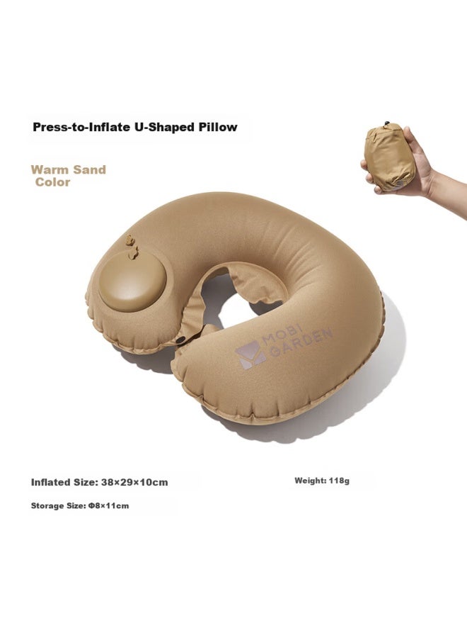 Mobigarden Inflatable U-shaped Neck Pillow For Outdoor Travel, Airplane, High-speed Rail Nx22663028 Warm Sand Color - Image 1