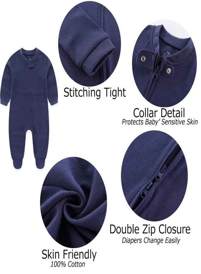 MAMIMAKA Newborn Baby Boy Girls Clothes 2-Way Zip Footed Cotton Bodysuit 3-Pack Long Sleeve Outfits 0-12Months Baby Pajamas - Image 3