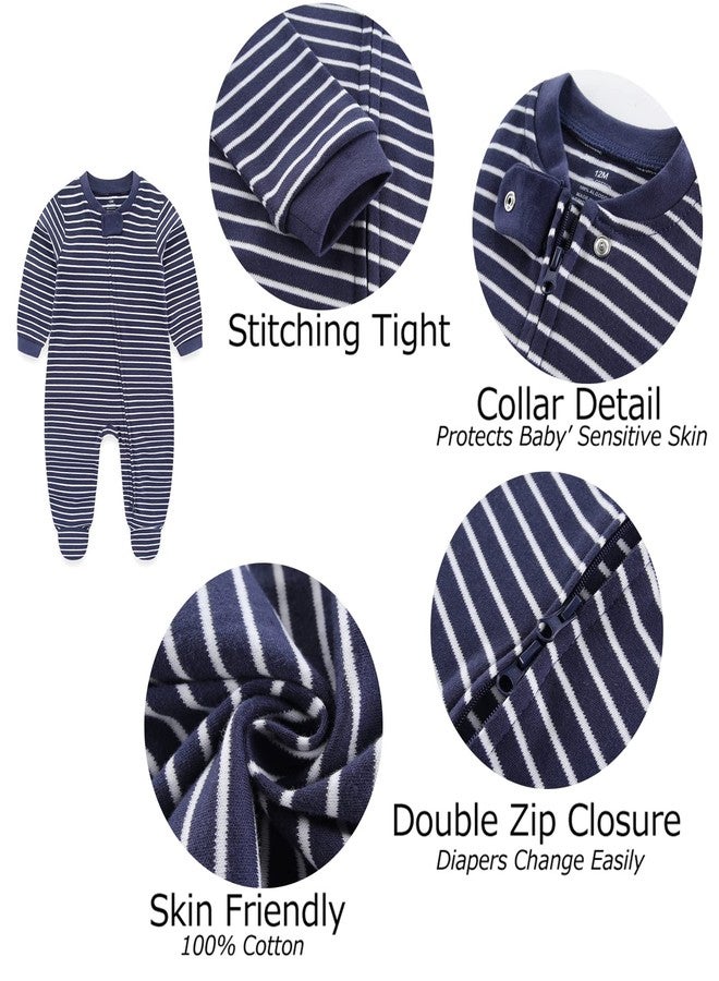 MAMIMAKA Newborn Baby Boy Girls Clothes 2-Way Zip Footed Cotton Bodysuit 3-Pack Long Sleeve Outfits 0-12Months Baby Pajamas - Image 2