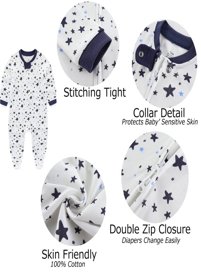 MAMIMAKA Newborn Baby Boy Girls Clothes 2-Way Zip Footed Cotton Bodysuit 3-Pack Long Sleeve Outfits 0-12Months Baby Pajamas - Image 4