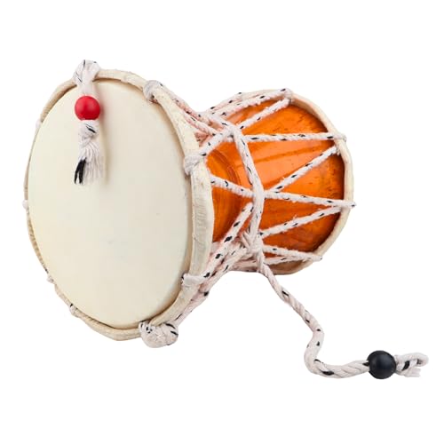 Yoshiva Handmade Lord Shiva Wooden Damru/Handmade Damroo for Folk Bhajan Kirtan Pooja | Indian Musical Instrument Damru | Toy Gift | Lord Krishna Shiva Damaru's for Kirtan (Multicoloured) (9 Inch) - Image 1