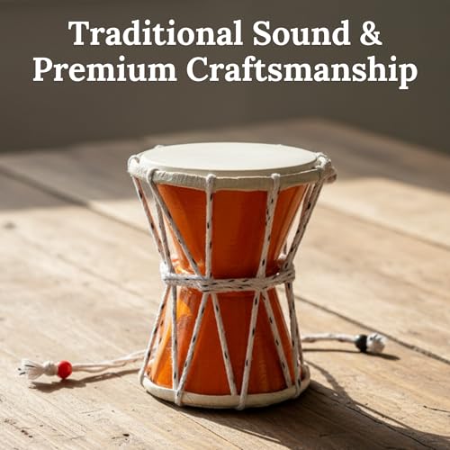 Yoshiva Handmade Lord Shiva Wooden Damru/Handmade Damroo for Folk Bhajan Kirtan Pooja | Indian Musical Instrument Damru | Toy Gift | Lord Krishna Shiva Damaru's for Kirtan (Multicoloured) (9 Inch) - Image 5