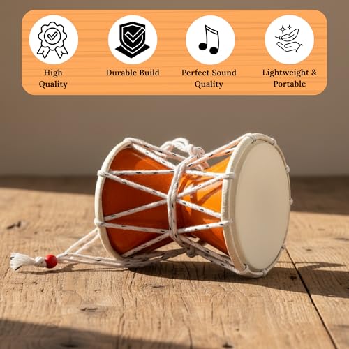 Yoshiva Handmade Lord Shiva Wooden Damru/Handmade Damroo for Folk Bhajan Kirtan Pooja | Indian Musical Instrument Damru | Toy Gift | Lord Krishna Shiva Damaru's for Kirtan (Multicoloured) (9 Inch) - Image 3