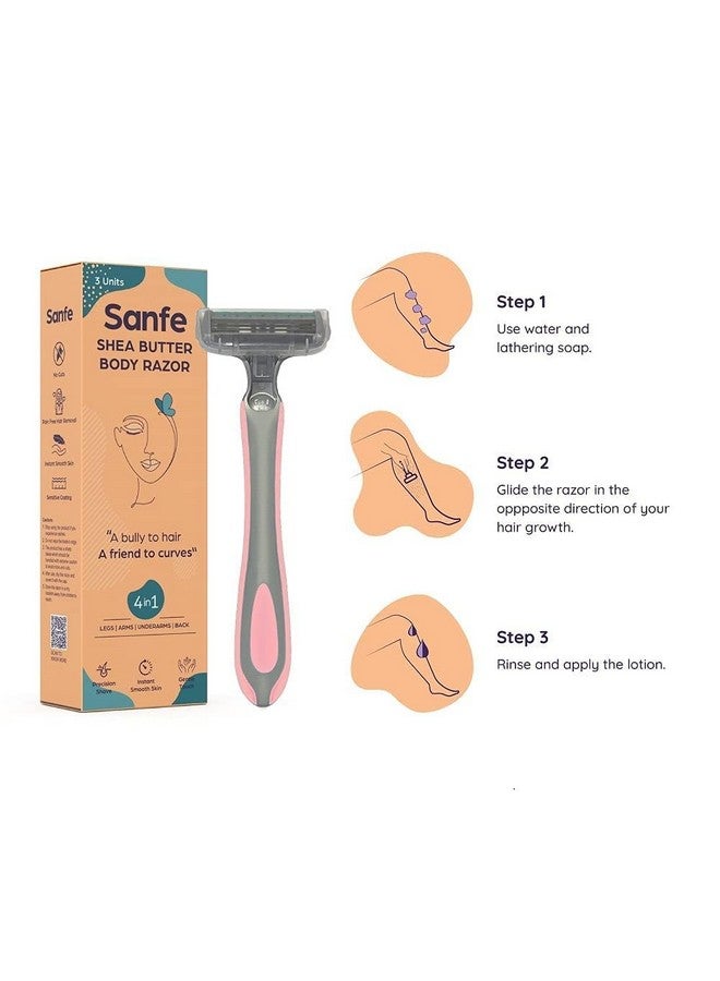Sanfe Shea Butter Body Razor For Women'S Hair Removal - Pack Of 3 With New No Cut Technology | Comfortable Handle | Instant & Pain Free Remover | Protective Sleeve And Anti-Slip Grip - Image 4