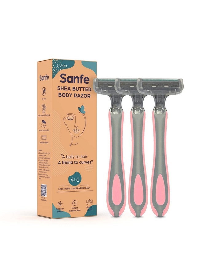 Sanfe Shea Butter Body Razor For Women'S Hair Removal - Pack Of 3 With New No Cut Technology | Comfortable Handle | Instant & Pain Free Remover | Protective Sleeve And Anti-Slip Grip - Image 1
