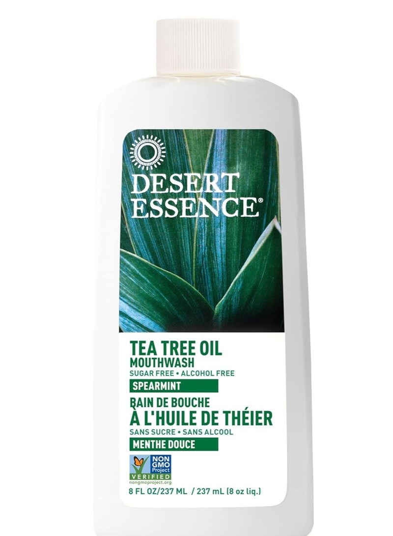 Desert Essence Alcohol-Free Mouthwash with Tea Tree Oil and Aloe, Sugar-Free, Oral Rinse to Provide Botanical Care for Teeth & Gums, Vegan, Non-GMO, SLS-Free, Gluten-Free, Spearmint Flavor, 8oz - Image 2