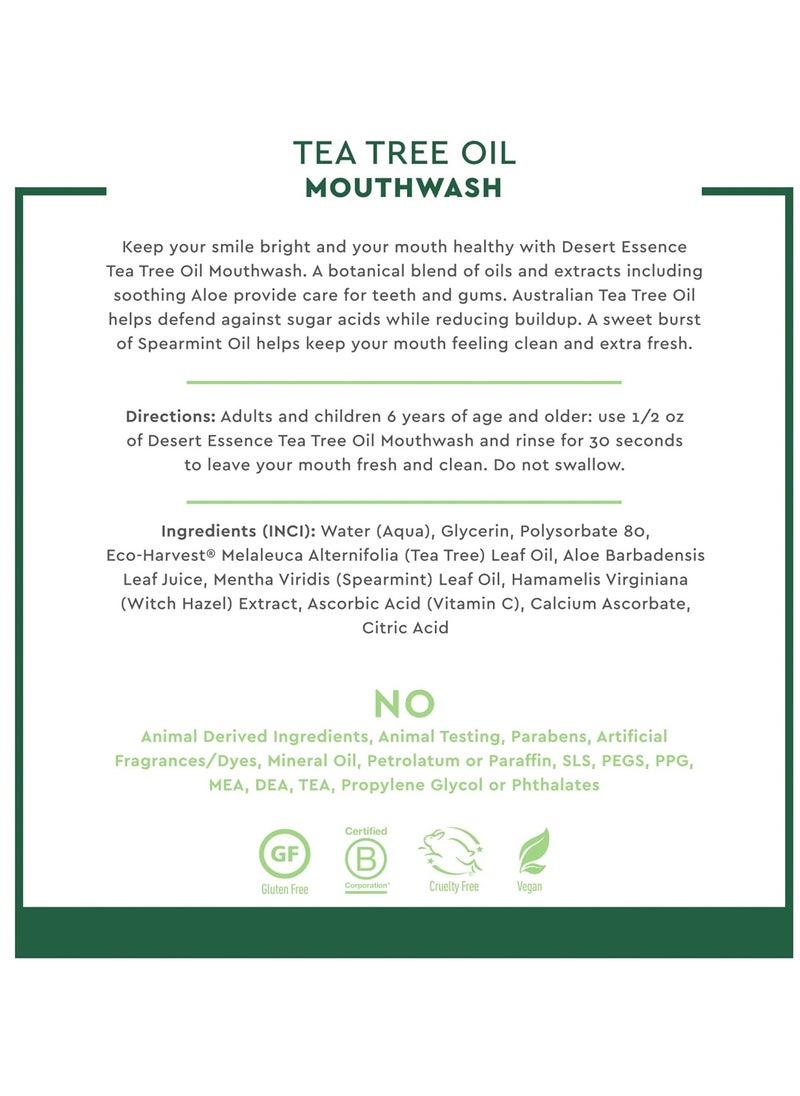 DESERT ESSENCE Desert Essence Tea Tree Oil Mouthwash with Essential Spearmint Oil & Aloe - Deep Cleansing, Invigorating Fresh Breath - Fights Cavities & Buildup - Vegan, Non-GMO, SLS-Free, Gluten-Free - 8oz  - Image 4