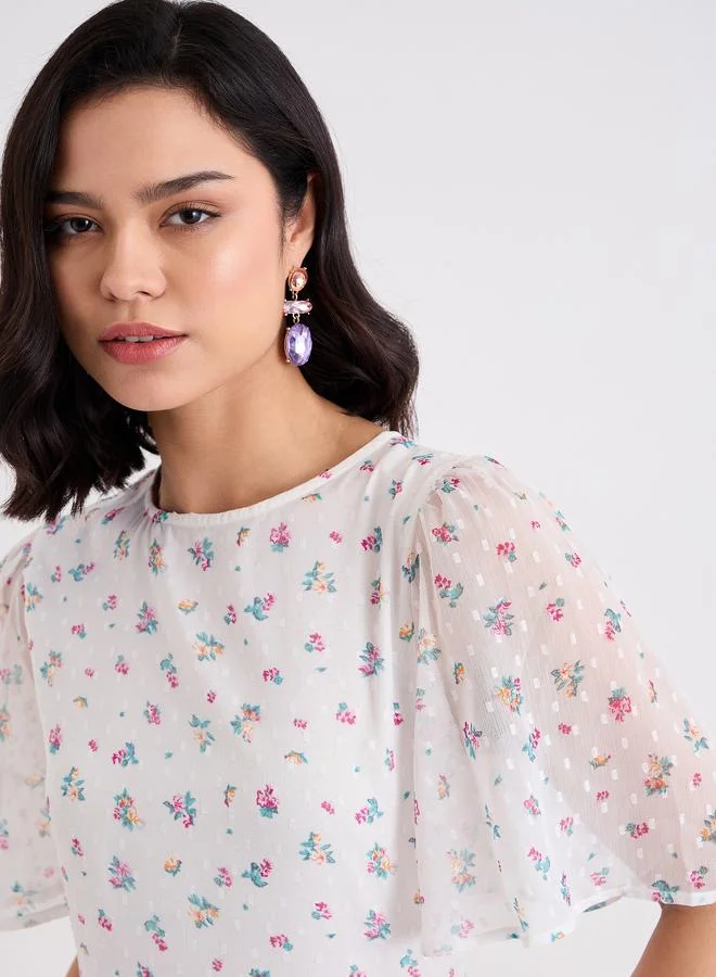Styli Styli Off White Dobby Floral Midi Dress