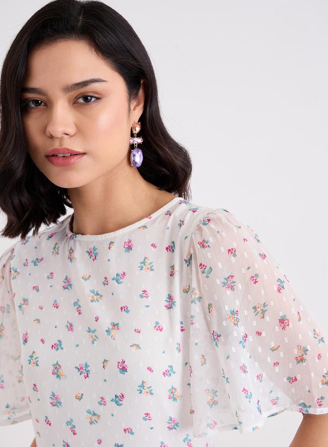 Styli Off White Dobby Floral Midi Dress - Image 3