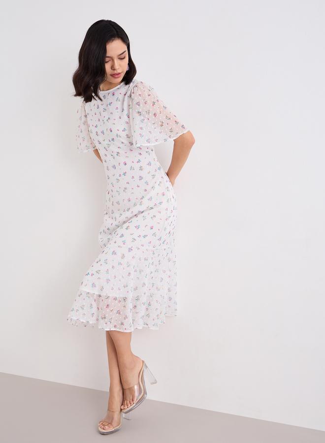 Styli Off White Dobby Floral Midi Dress - Image 5