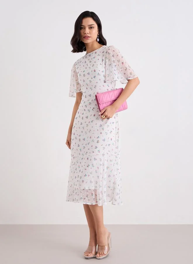 Styli Styli Off White Dobby Floral Midi Dress