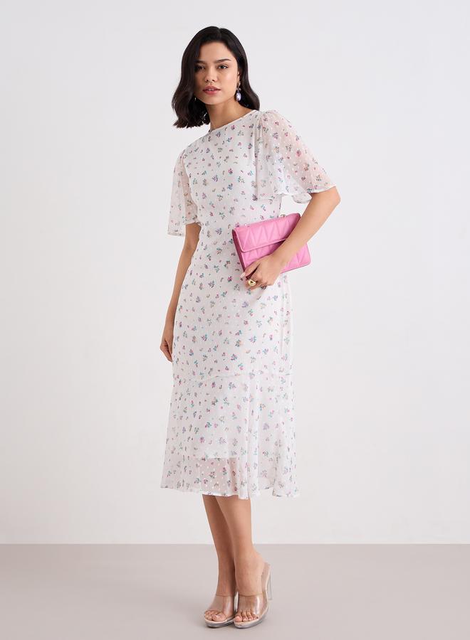 Styli Off White Dobby Floral Midi Dress - Image 1