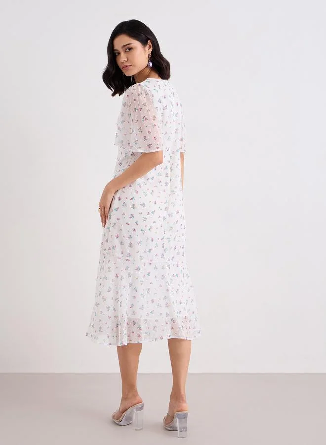 Styli Styli Off White Dobby Floral Midi Dress