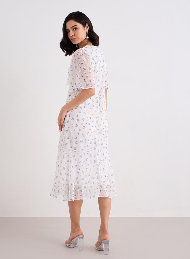 Styli Off White Dobby Floral Midi Dress - Image 4