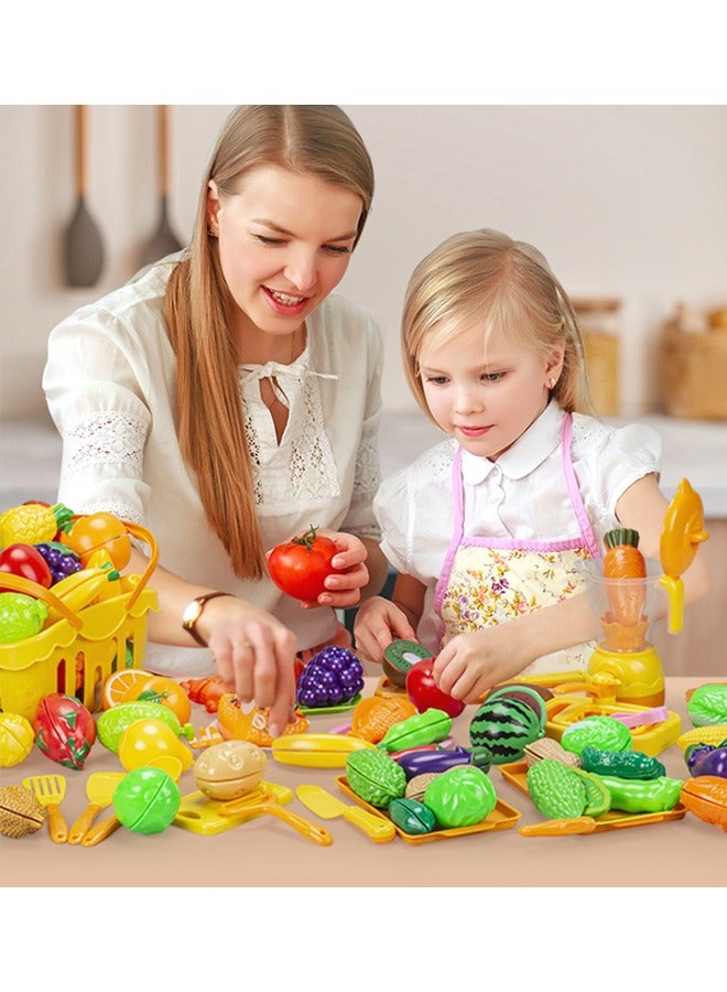92PCS Cutting Play Food Toy for Kids Kitchen,Pretend Fruit &Vegetables Accessories with Shopping Storage Basket and, Kids Kitchen Accessories set with Plastic Mini Dishes and Knife,Perfect Educational Toy for Toddlers Boys & Girls，Educational Toy for Toddler Children Birthday Gift, Play Food for Toddlers 1-3 Years Old - Image 4