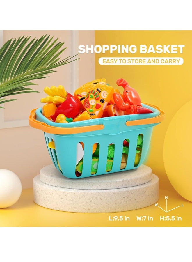 92PCS Cutting Play Food Toy for Kids Kitchen,Pretend Fruit &Vegetables Accessories with Shopping Storage Basket and, Kids Kitchen Accessories set with Plastic Mini Dishes and Knife,Perfect Educational Toy for Toddlers Boys & Girls，Educational Toy for Toddler Children Birthday Gift, Play Food for Toddlers 1-3 Years Old - Image 3
