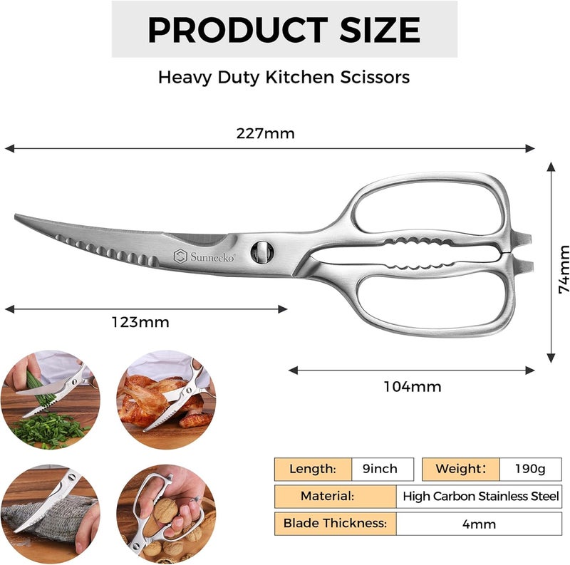 Sunnecko Kitchen Scissors for Food, Heavy Duty Scissors All Purpose Kitchen Shears That Come Apart, 9 Inch Fully Forged Stainless Steel with Curved Blades - Image 3