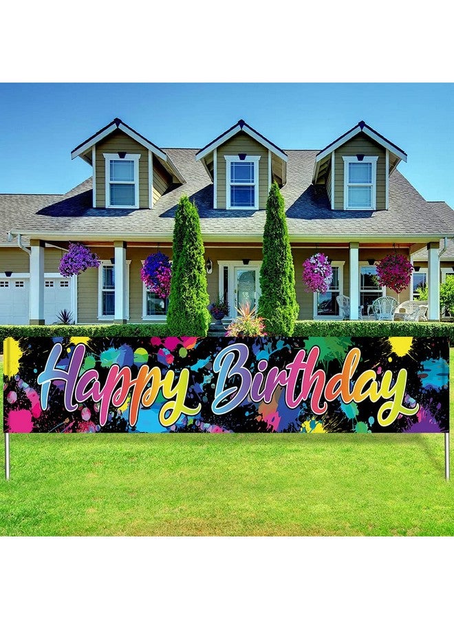 Fanghui Large Happy Birthday Banner Colorful Neon Glow In The Dark Themed Birthday Party Decorations Let'S Glow Birthday Banner Yard Sign Supplies Glow Party Photoshoot For Indoor Outdoor(118X20 Inch) - Image 2