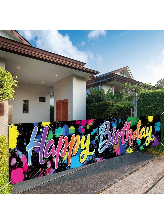 Fanghui Large Happy Birthday Banner Colorful Neon Glow In The Dark Themed Birthday Party Decorations Let'S Glow Birthday Banner Yard Sign Supplies Glow Party Photoshoot For Indoor Outdoor(118X20 Inch) - Image 3