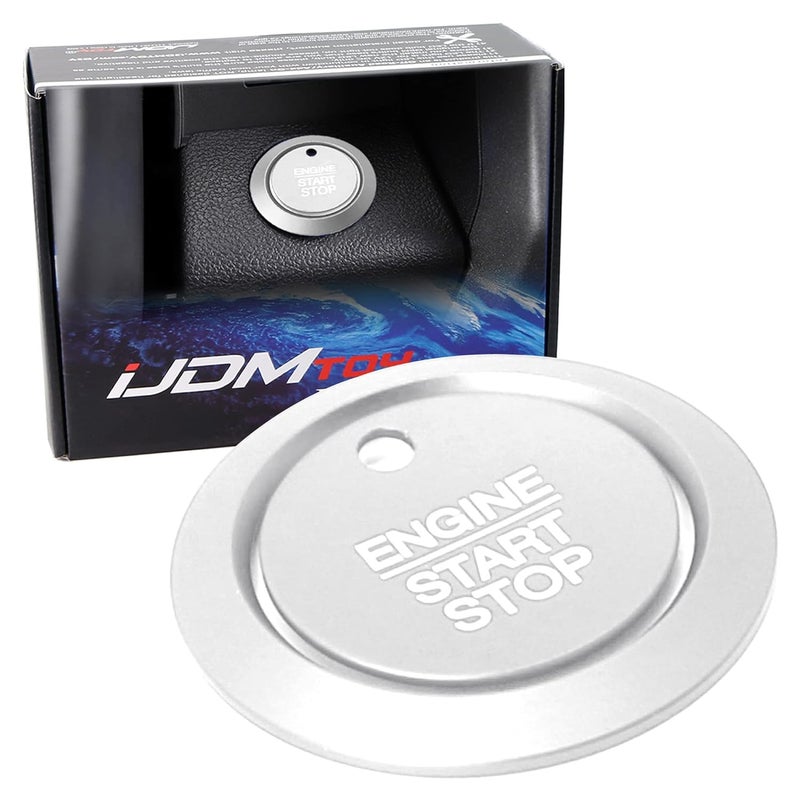 iJDMTOY زر بدء تشغيل المحرك بدون مفتاح من الألمنيوم الفضي iJDMTOY مع حلقة محيطة مزينة - Image 1
