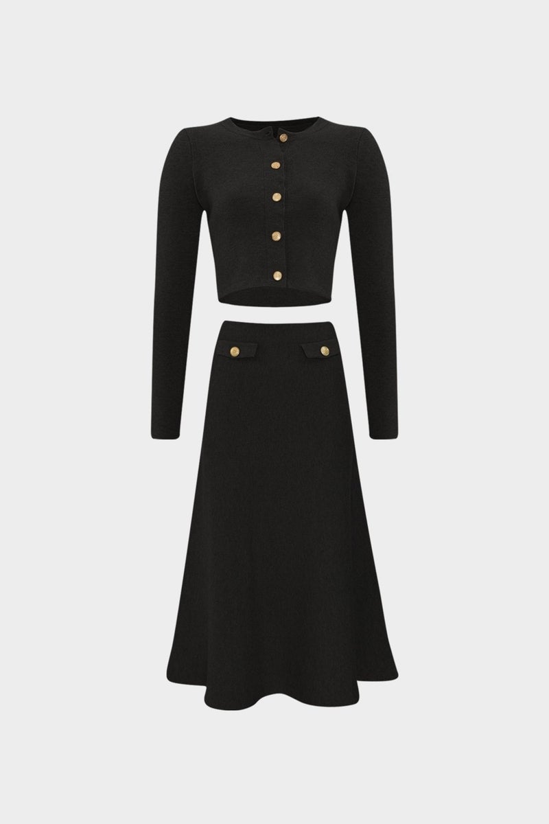 Açelya Okcu AÇELYAOKCU Premium Slim Fit Short Cardigan Bell Skirt Bottom Top Women's Knitwear Set  - Image 1