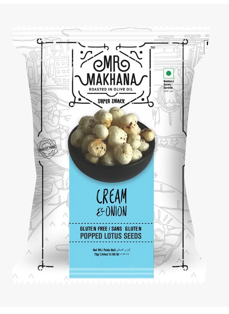 Mr Makhana Cream and Onion Popped Lotus Seeds 75g  - Image 1