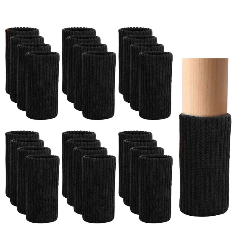 24 PCS Furniture Leg Knitted Protector Chair Leg Floor Protectors for Avoid Scratches Furniture Leg Socks for Moving Easily and Reduce Noise Black