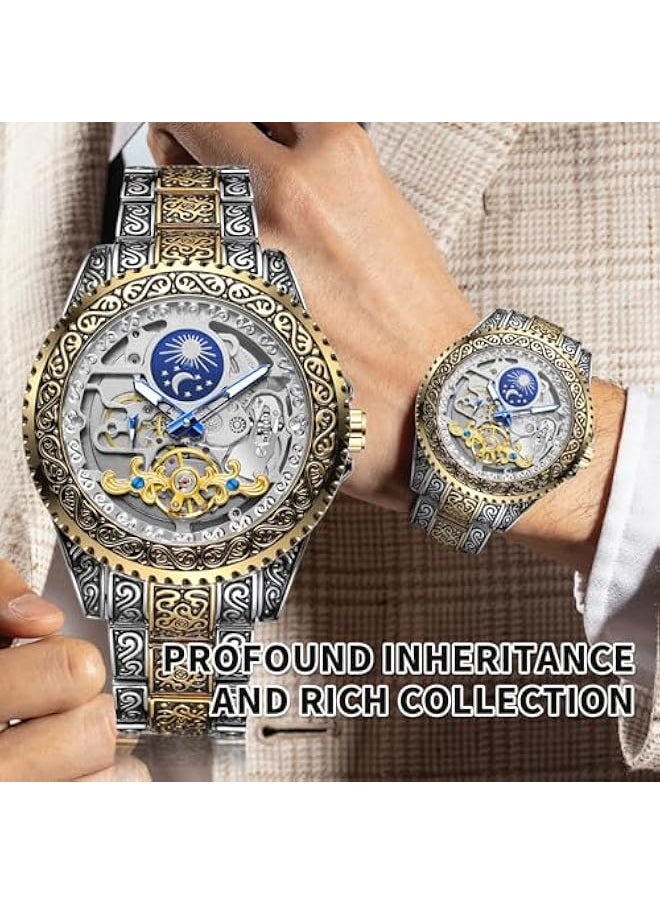 FORSINING - Men's Watch Retro Mechanical Skeleton Watch with Carved Automatic Tourbillon, Moon Phase, Independent Seconds, and Big Dial Design - Self-Wind Automatic Wrist Watches - Image 1