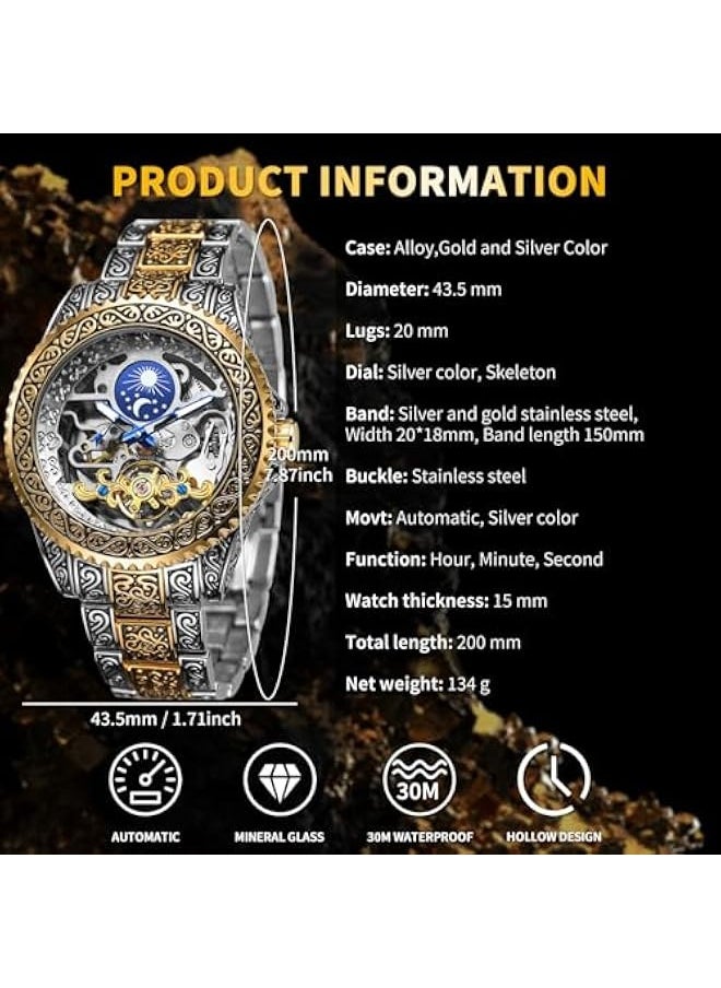 FORSINING - Men's Watch Retro Mechanical Skeleton Watch with Carved Automatic Tourbillon, Moon Phase, Independent Seconds, and Big Dial Design - Self-Wind Automatic Wrist Watches - Image 1