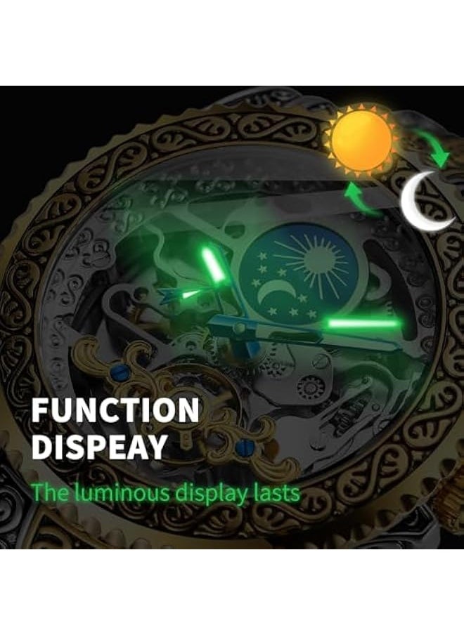 FORSINING - Men's Watch Retro Mechanical Skeleton Watch with Carved Automatic Tourbillon, Moon Phase, Independent Seconds, and Big Dial Design - Self-Wind Automatic Wrist Watches - Image 1