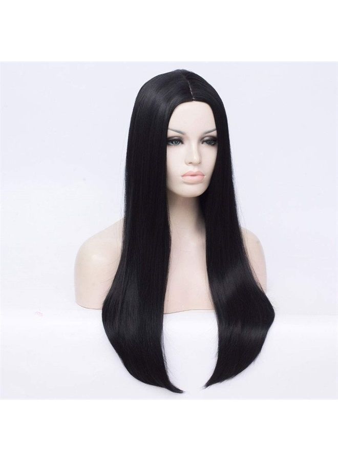 QACCF Long Black Wig 26" Women's Long Straight Middle Part Synthetic Halloween Costume Full Wig (Black) - Image 2